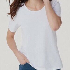 DENIM&CO WOMEN'S WHITE SHORT SLEEVE T-SHIRT CREWNECK KNIT TOP- LARGE